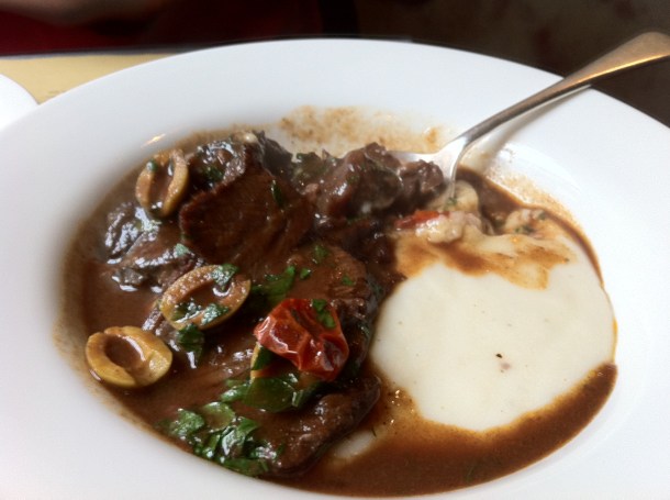 Braised ox cheeks with polenta bianca at Polpetto