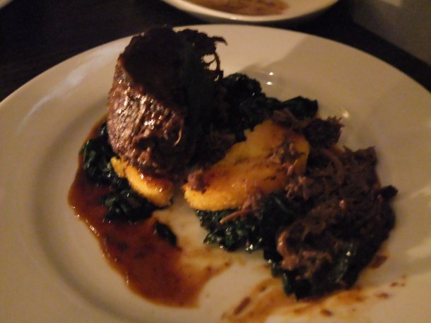 Braised short rib of beef with polenta, cavolo nero and sage at The Opera Tavern