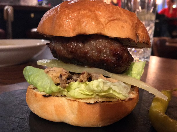 illustrative photo of the Iberico pork burger at Opera Tavern