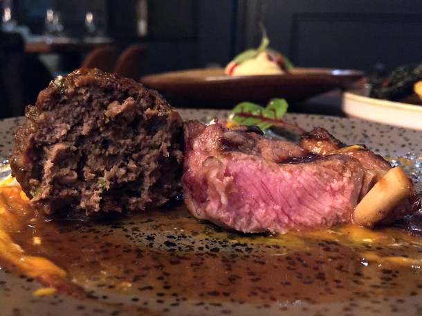 lamb cutlet with liver meatball at opera tavern covent garden