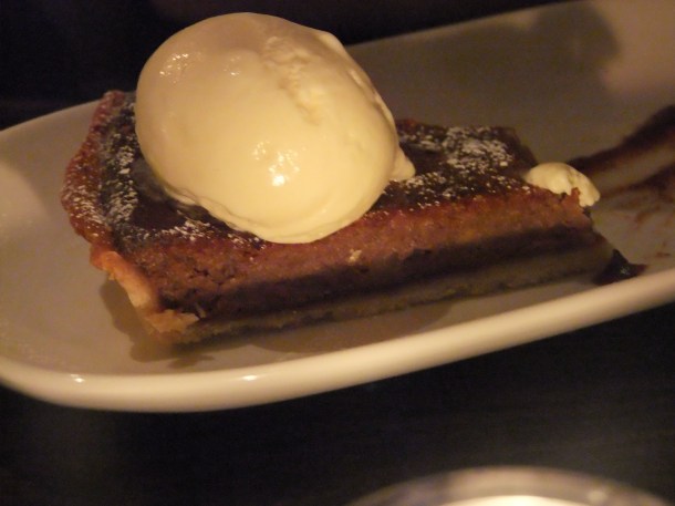 Walnut and date tart with honey ice cream at The Opera Tavern