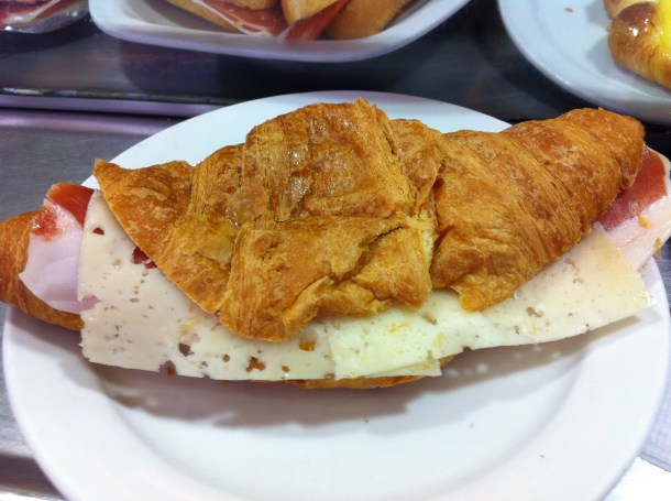 jamon and emmental cheese croissant at a Museo del Jamon