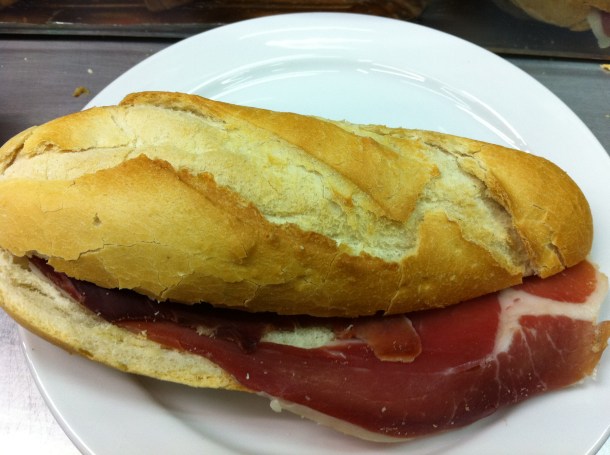 jamon baguette at a Museo del Jamon