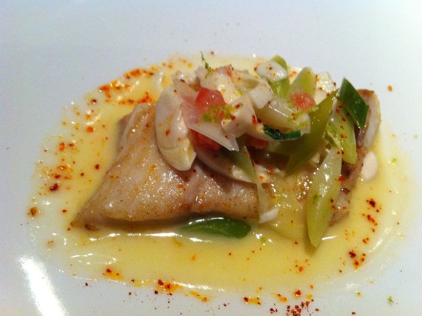 turbot and leeks at L'Atelier Joel Robuchon Las Vegas turbot and leeks at l'atelier joel robuchon las vegas