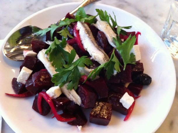 beetroot, white anchovies and ricotta salad at motorino