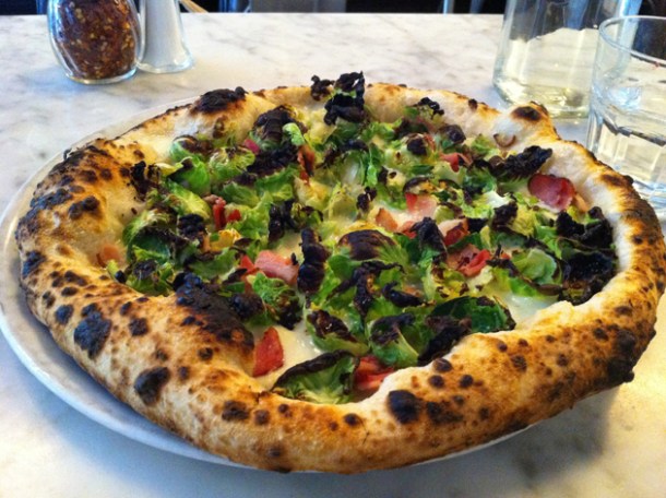 brussel sprouts and smoked pancetta pizza at motorino