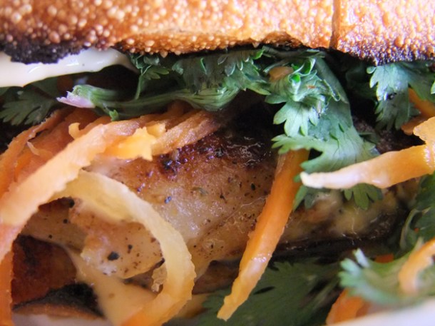 close up catfish sandwich num pang