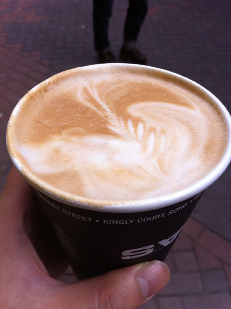a flat white from Sacred Cafe Ganton Street a flat white from sacred cafe ganton street