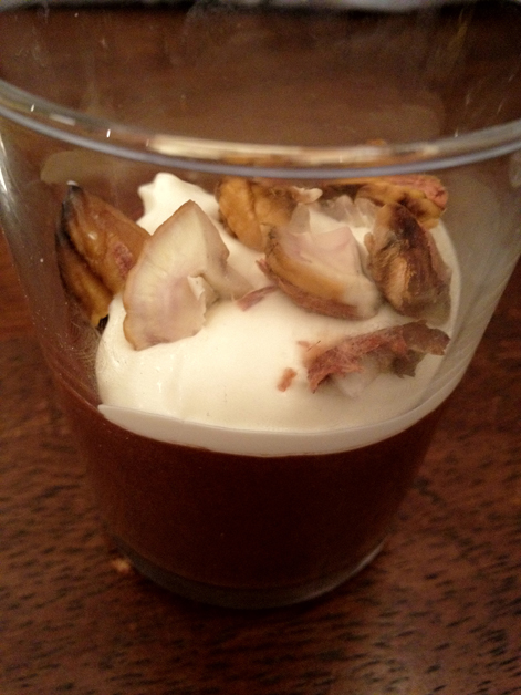 chocolate mousse and creme fraiche with walnuts at duck soup