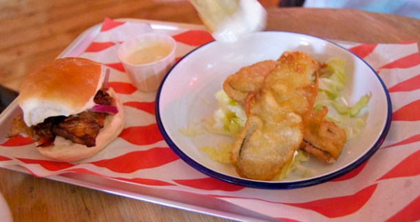 i am lomo and deep fried pickles at meatliqour