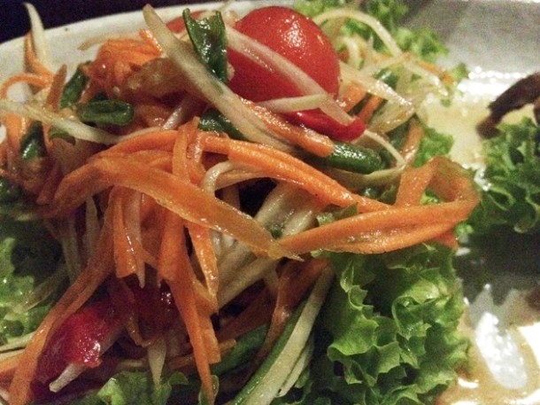 son tum salad roast duck accompaniment at Suda son tum salad that comes with the country style roast duck at suda