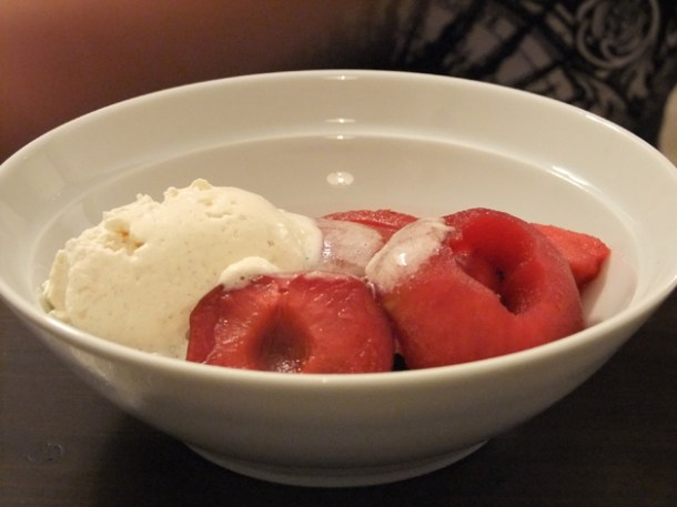winter fruit stew with whipped cinnamon cream at orchard