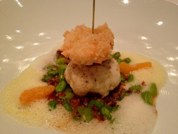 anglerfish with blood sausage and tangerine at anna sacher