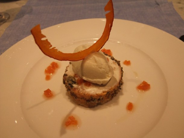Pumpkin cake with curd cheese ice cream at MediterraNeo Vienna pumpkin cake with curd cheese ice cream at mediterraneo wien