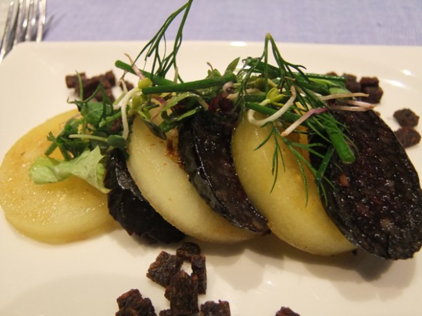 smoked black pudding with pumpernickel at MediterraNeo Vienna smoked black pudding with pumpernickel at mediterraneo vienna