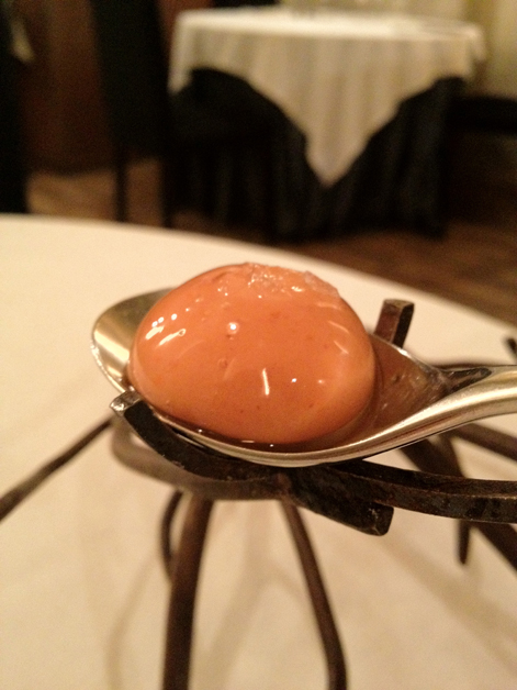 egg yolk amuse bouche at manairo