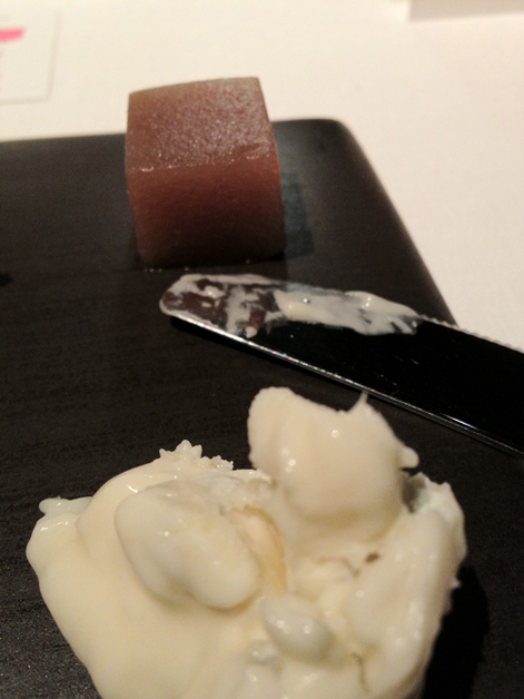 gorgonzola with pear and porto compote cube at Moments Barcelona gorgonzola with pear and porto compote cube at moments mandarin oriental hotel barcelona