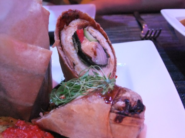 jerk chicken roulade at Bubbas jerk chicken roulade at bubba's