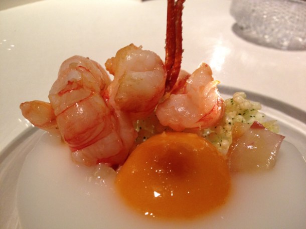 prawns and prawn legs in egg at Moments Barcelona prawns and prawn legs in egg at moments mandarin oriental hotel barcelona