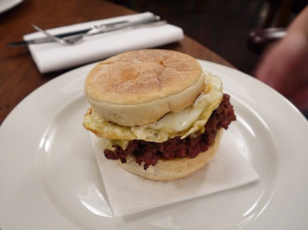 sausage and egg HKMuffin at Hawksmoor Guildhall sausage and egg hkmuffin at hawksmoor guildhall breakfast