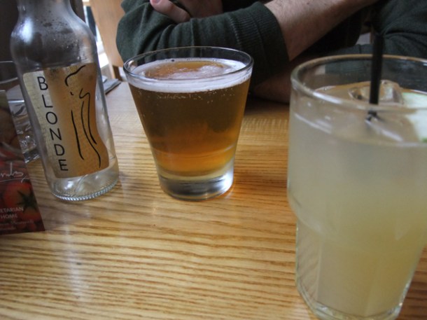 blonde beer and apple juice at Food For Friends blonde beer and apple juice at food for friends