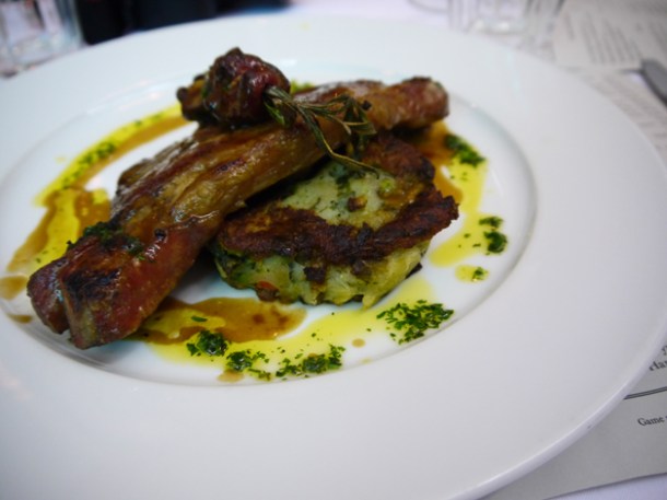 bubble and squeak accompanying the lamb chop at the rivington grill shoreditch