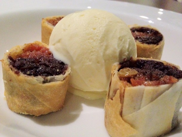 carrot halwa rolls with cinnamon ice cream at cinnamon soho
