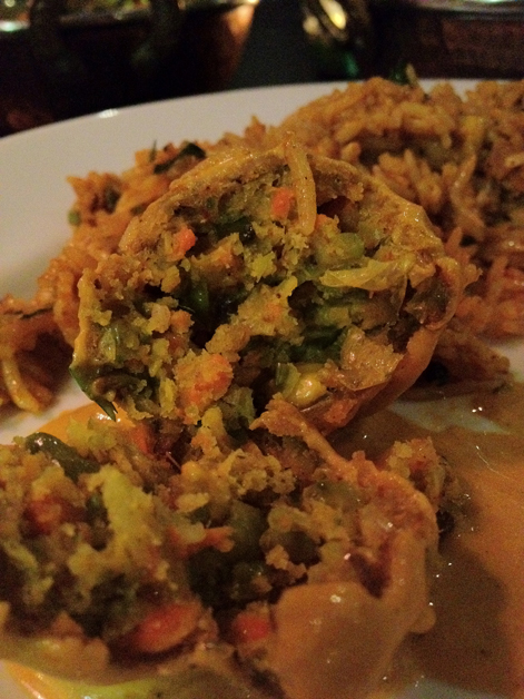 close up of vegetable dumplings at carom