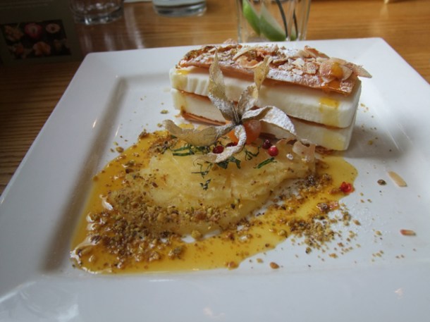 frozen coconut yoghurt mille feuille at Food For Friends frozen coconut yoghurt mille feuille at food for friends