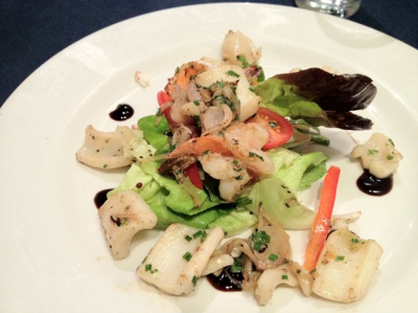 grilled squid and shrimp salad at chez liline