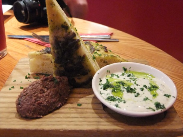 kalamata caper - tzatziki and tapenade with focaccia at terre a terre