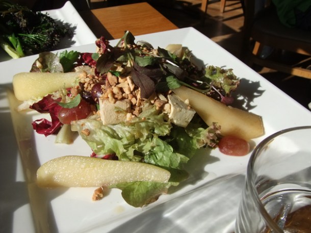 spiced cashew, smoked tofu, pear and grape salad at Food For Friends spiced cashew, smoked tofu, pear and grape salad at food for friends
