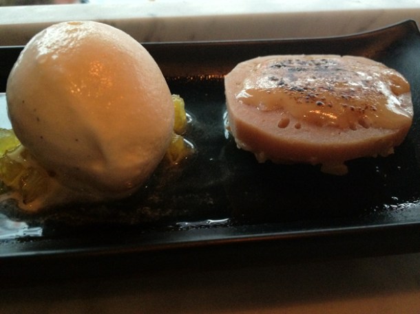 lotus root with sticky rice and pineapple ice cream at Tapasia lotus root with sticky rice and pineapple ice cream at tapasia
