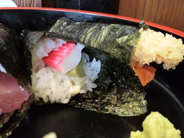 fish stick temaki and tempura-salmon temaki at ten ten tei