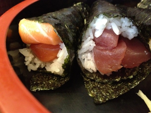 salmon and tuna temaki sushi at ten ten tei