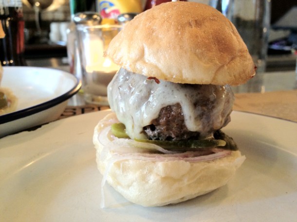 ground beef and bone marrow slider at Spuntino ground beef and bone marrow mini burger at spuntino