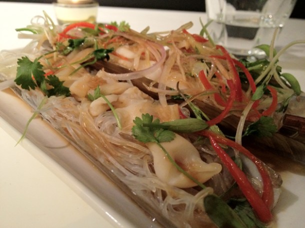 steamed razor clams on a bed of glass noodles at Tapasia steamed razor clams on a bed of glass noodles at tapasia