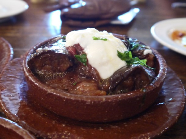 eggplant and tomatoes in yoghurt with mint at copita