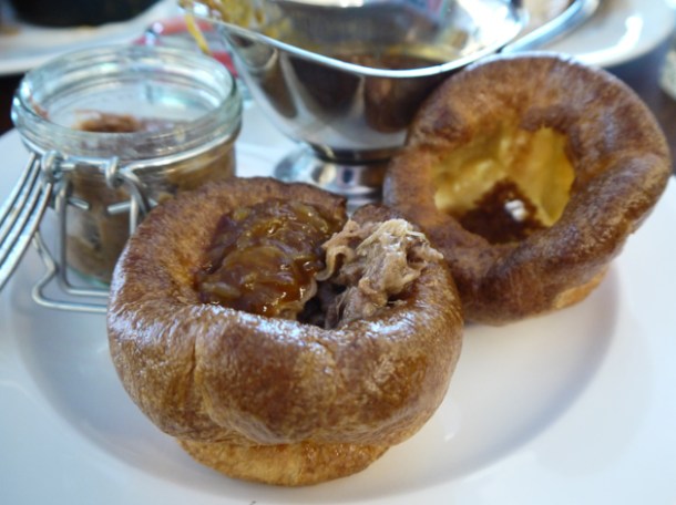 potted beef and bacon with onion gravy in yorkshire pudding at hawksmoor piccadilly