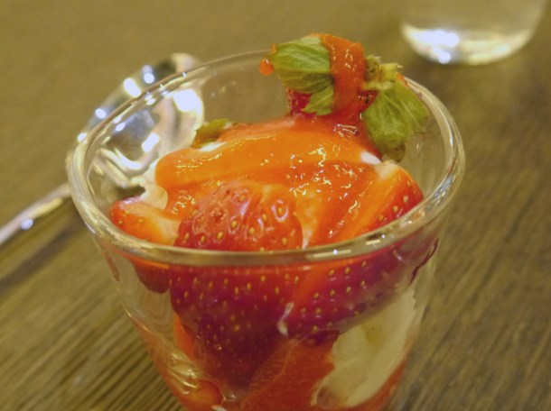 mascarpone ice cream with strawberry coulis and thai basil at naamyaa cafe