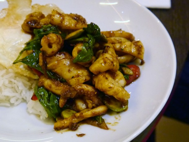 stir fried squid with shrimp paste at naamyaa cafe