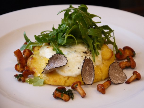 baked polenta, girolles, burrata, rocket & summer truffle at 10 greek street