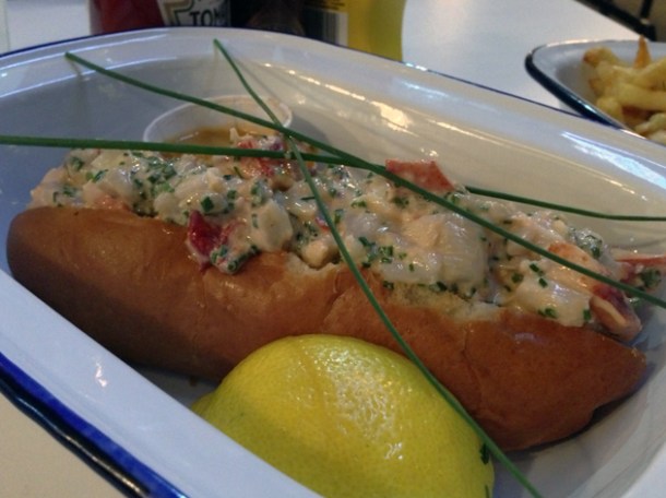 lobster roll at burger and shake