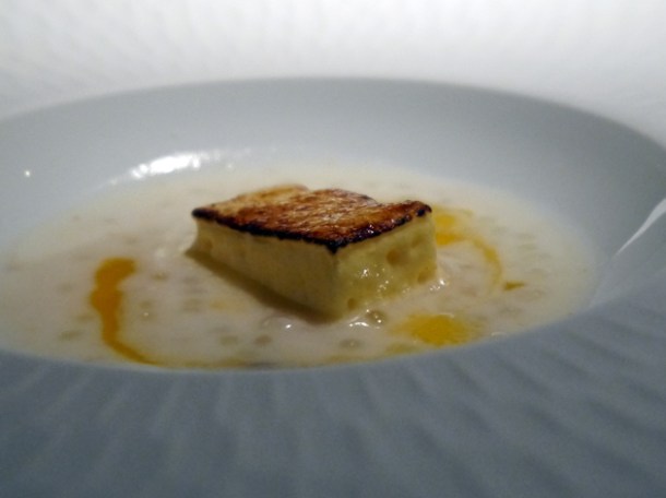 lychee tapioca with passion fruit jam and cream dessert at hkk