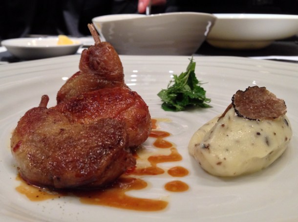 foie gras stuffed quail at la cuisine de joel robuchon
