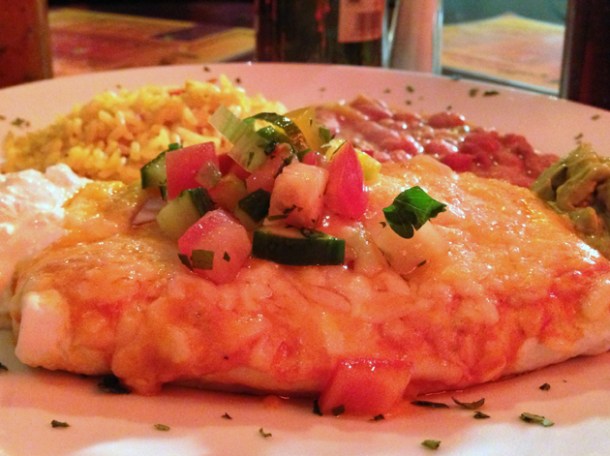 chicken burrito at cafe mexicali