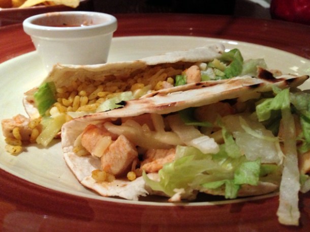 chicken tacos at chiquito
