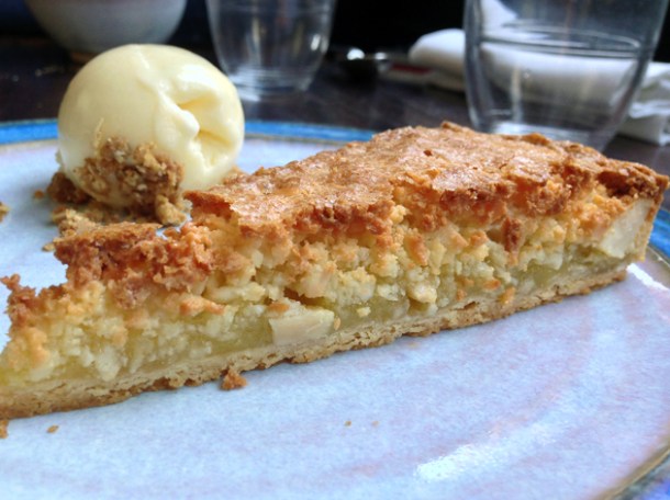 almond tart with almond ice cream at newman street tavern