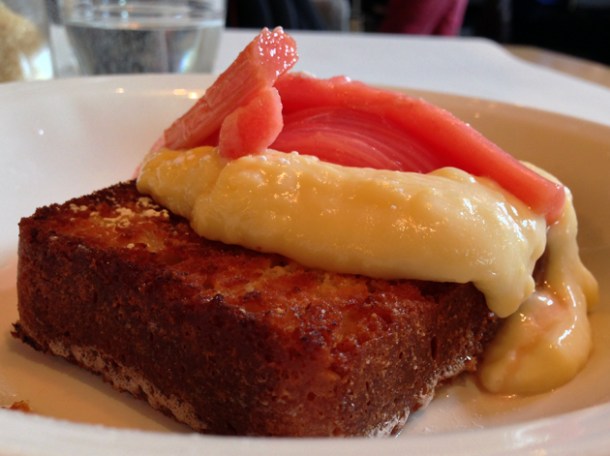 coconut bread, lemon curd and poached rhubarb at caravan kings cross