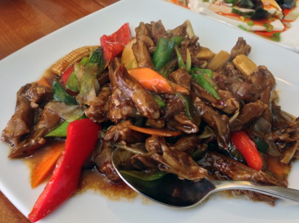 duck tongues in xo sauce at oriental dragon